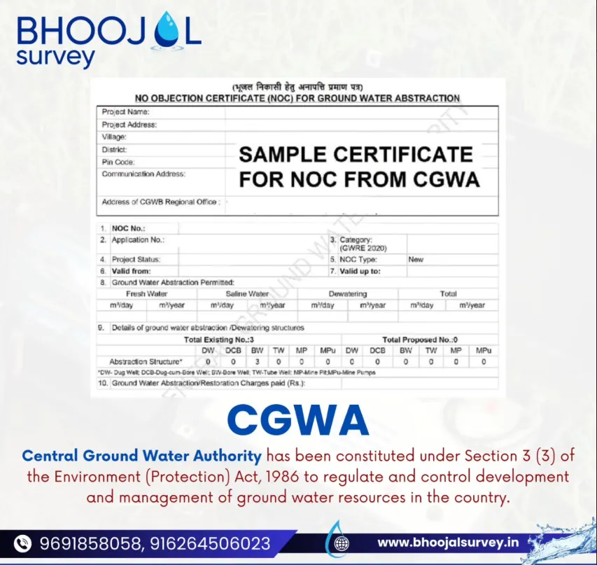 Hydrogeological survey team conducting groundwater investigation for CGWA NOC application at industrial project site in India.