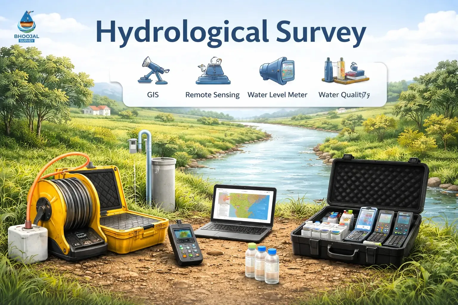 GIS-based watershed analysis and DEM-derived drainage network map prepared by Bhoojal Survey hydrogeologists for groundwater recharge zone identification and hydrogeological survey report preparation