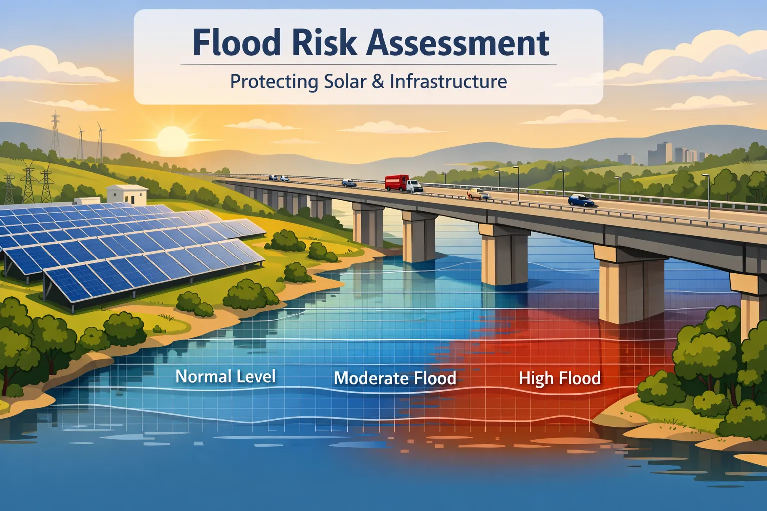 Flood modeller conducting flood risk assessment for infrastructure and solar project India