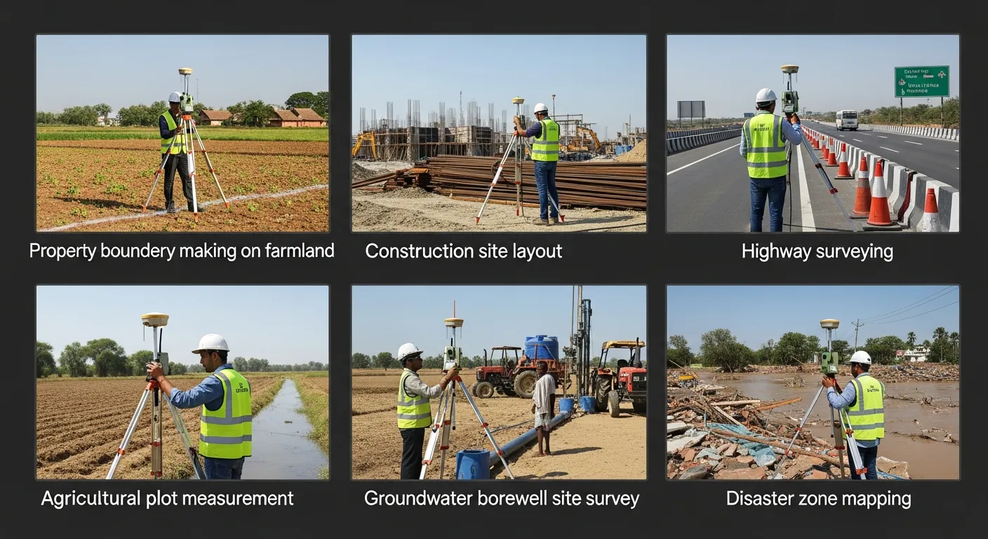 A digital map displayed on a screen (e.g., computer, tablet) showing a green or brown land parcel with clearly defined boundaries, measurement points, and calculated area overlays. The map should have a modern, clean interface, representing data collected via GPS.