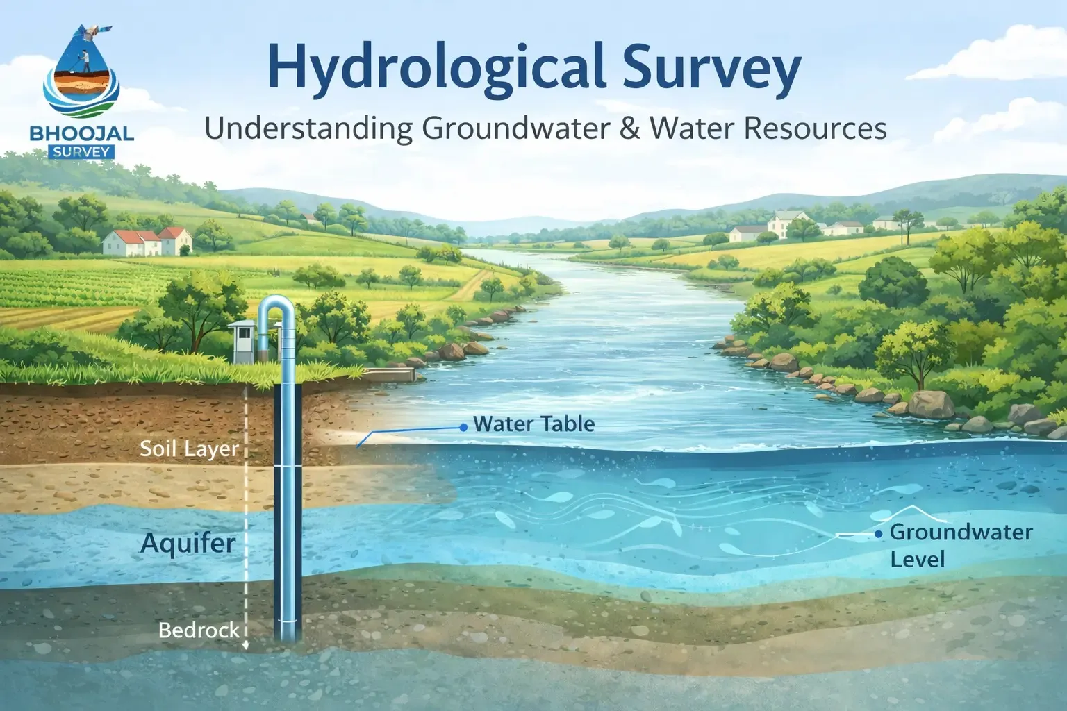 Bhoojal Survey hydrogeologist conducting earth resistivity testing and Vertical Electrical Sounding for hydrogeological survey and CGWA NOC report preparation in India