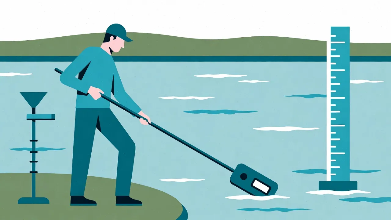 Water flow meter measuring river discharge